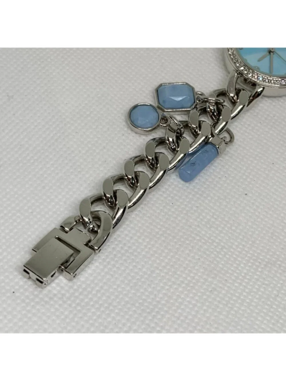 Eclipse women watch silver tone blue dial charm bracelet 27mm Quartz 7” running
